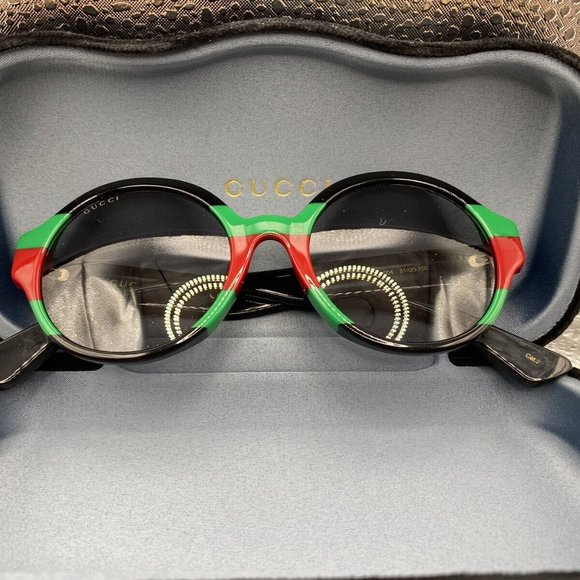 GUCCI 0280 Black Green Red Stripe Unisex Round Sunglasses GG0280SA 004 NEW
